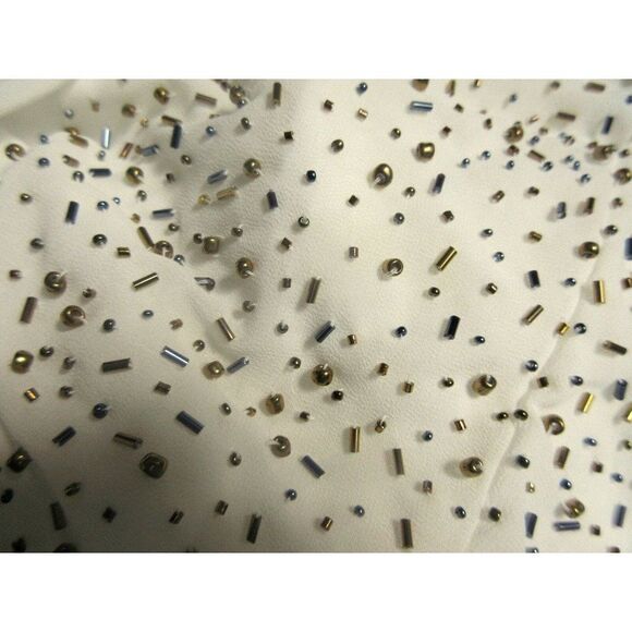 Romeo & Juliet Couture Semi Sheer Beaded Shoulders Hi-Lo Blouse Cream Roomy M - Picture 9 of 10